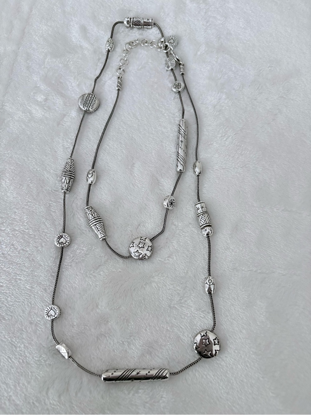 Brighton Vintage Silver Multi-Station Layering Necklace 36" to 38" Adjustable